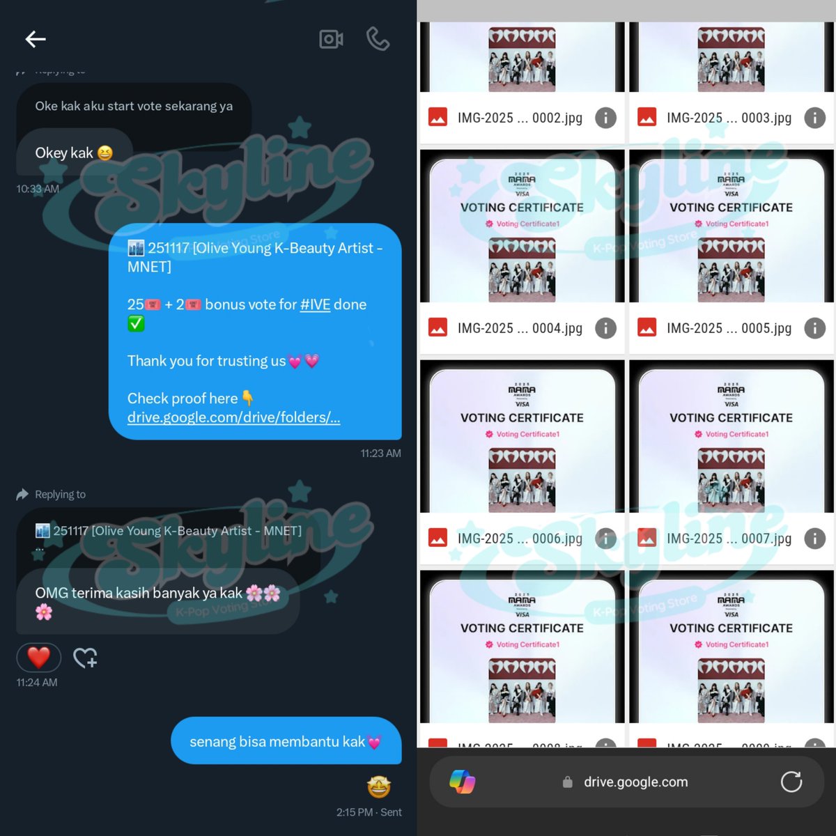 Thank you anonymous 💓 for purchase 2025 MAMA votes at skyline🏙️ 
25🎟️ for #IVE

2025 MAMA - Olive Young K-Beauty Artists (MNET)✅

#skylineproofs