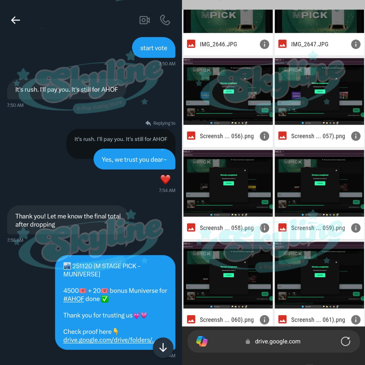 Thank you anonymous 💓 for purchase Muniverse votes at skyline🏙️ 
4500 votes + bonus for #AHOF

[923] STAGE M PICK✅

#skylineproofs