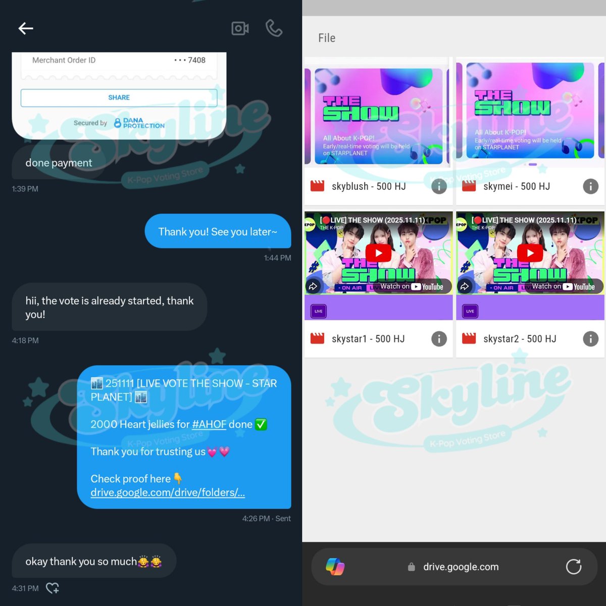 Thank you anonymous 💓 for purchase The Show Live Vote at skyline🏙️ 
2000 Heart Jellies for #AHOF

THE SHOW 393th LIVE VOTE (STAR PLANET)✅

#skylineproofs