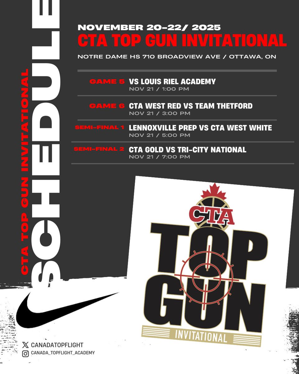 CanadaTopflight's tweet image. Day 2 Top Gun Invitational Schedule! @DrewEbanks @wesblairbrown @themapleminute @michaeltorres03 @OntarioSBA @PlatinumCircuit @onpointscouting @Tisinthehouse @cta_west @NotreDameOCSB @AllCanadianGame @bayner