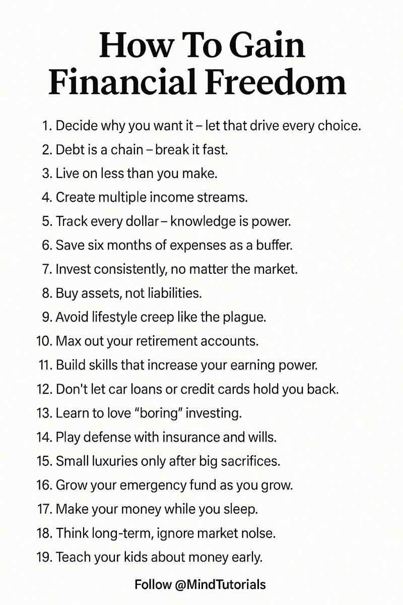 Mindtutorials's tweet image. How To Gain Financial Freedom: