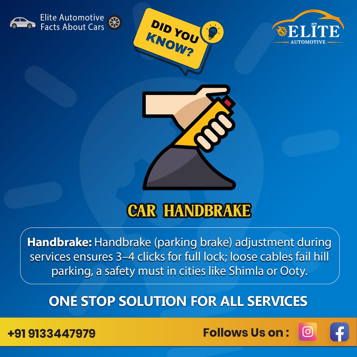 vgkraju9's tweet image. 🚗💡 DID YOU KNOW?
CAR HANDBRAKE – SMALL LEVER, BIG SAFETY!

The handbrake (parking brake) isn’t just for parking —
During regular service, it must be adjusted to give 3–4 solid clicks for a proper lock.#CarFacts #DidYouKnowCars #AutoTips #CarSafety