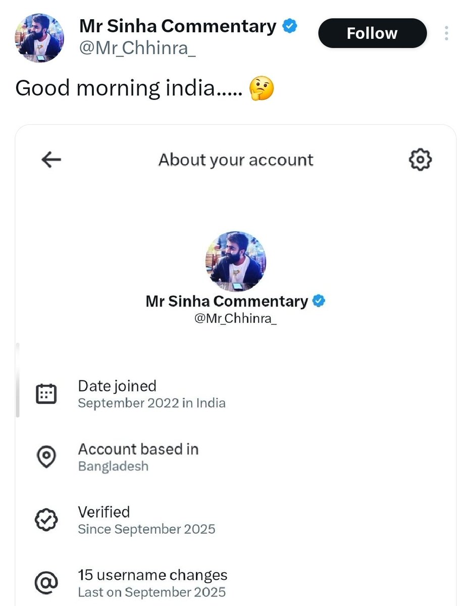 MrSinha_'s tweet image. Again, That’s not my account.

It’s a Congress-supporting jih*di impersonating me and operating from Bangladesh.... @XCorpIndia