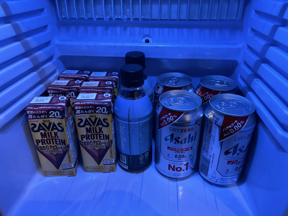 早めにチェックインさせてもらえたから旅の相棒たちを冷蔵庫に！ ただ