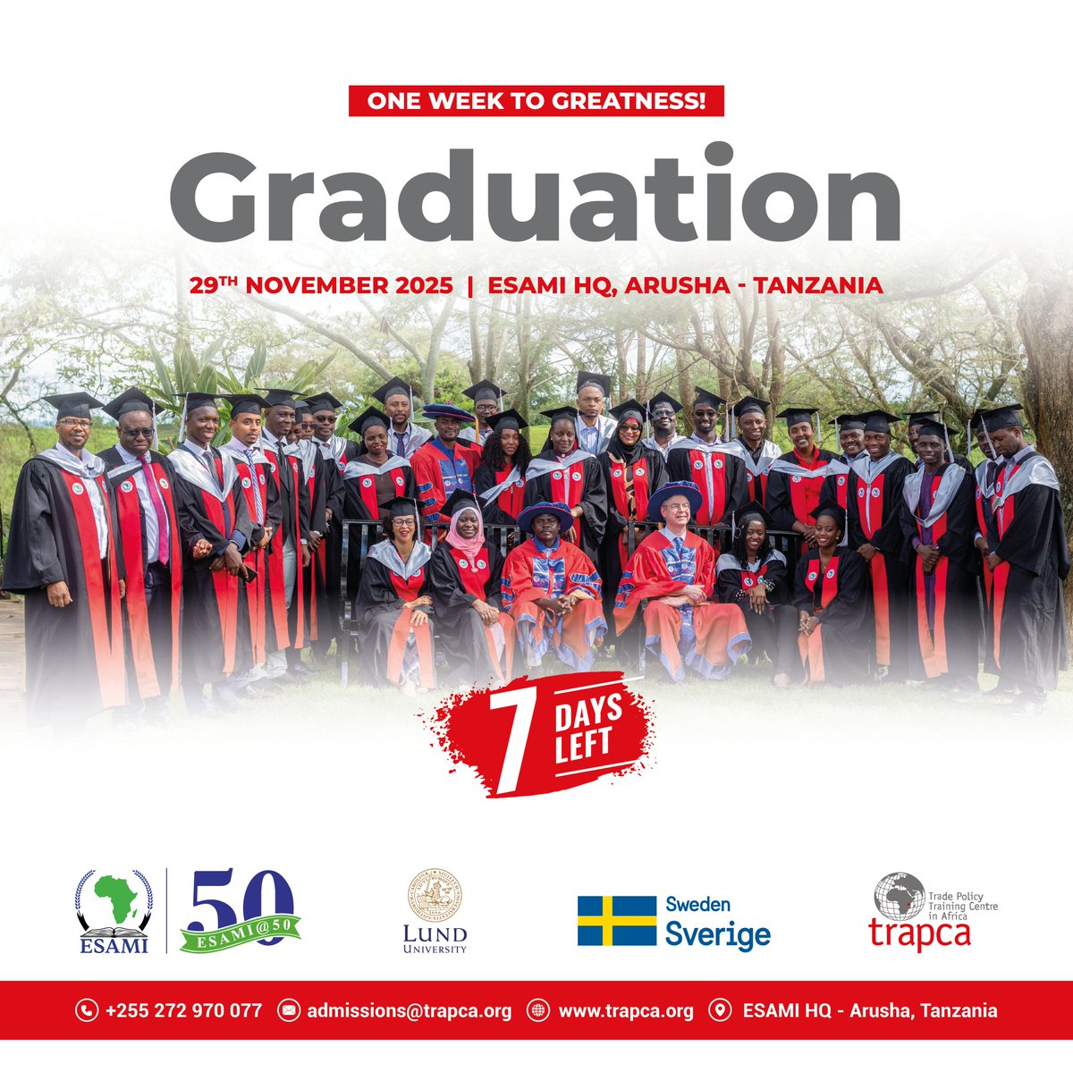 esami_trapca's tweet photo. 🎓 7 Days to Go - Countdown Continues!

Almost time for @ESAMI_trapca’s future trade champions to cross the stage! Gowns ready, excitement rising - graduation is calling! 🌍✨

#TRAPCA #TRAPCA2025Graduation #TradeExperts 

@ESAMI_INSTITUTE @lunduniversity @Sida @SweinEthiopia https://t.co/eoBLJvXv9z