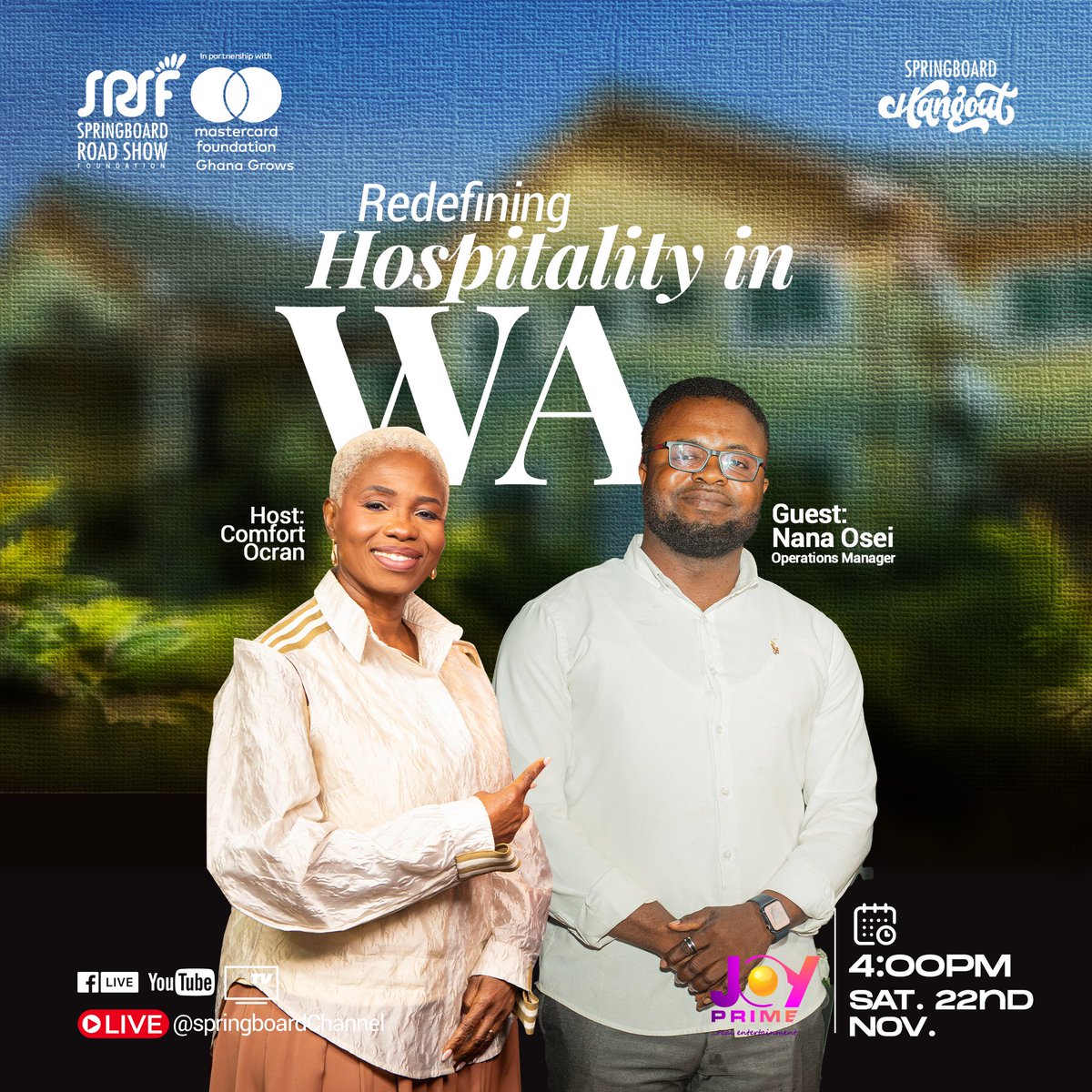 GhanaGrows's tweet image. Wa never stops surprising us! This #SpringboardHangout took us to Dellagio Hotel, where a simple idea became one of Upper West’s biggest hospitality success stories. Catch it this Saturday at 4pm on @JoyPrimeTV and SpringboardChannel on YouTub