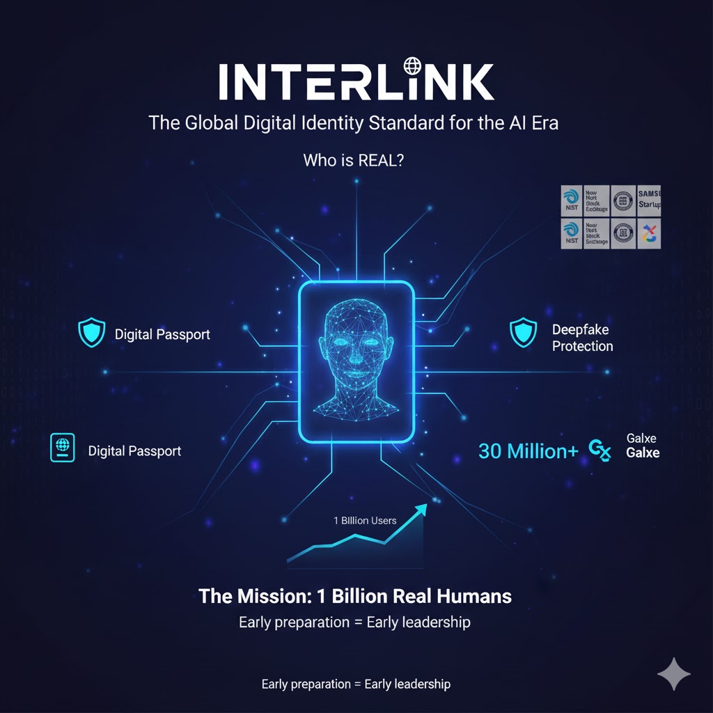 LateraDaniel's tweet image. INTERLINK — The Global Digital Identity Standard for the AI Era
InterLink is a next-generation Real Human Identity Network that verifies who you are using advanced AI — without sacrificing privacy or control.
#InterLink #ITLG #ITL