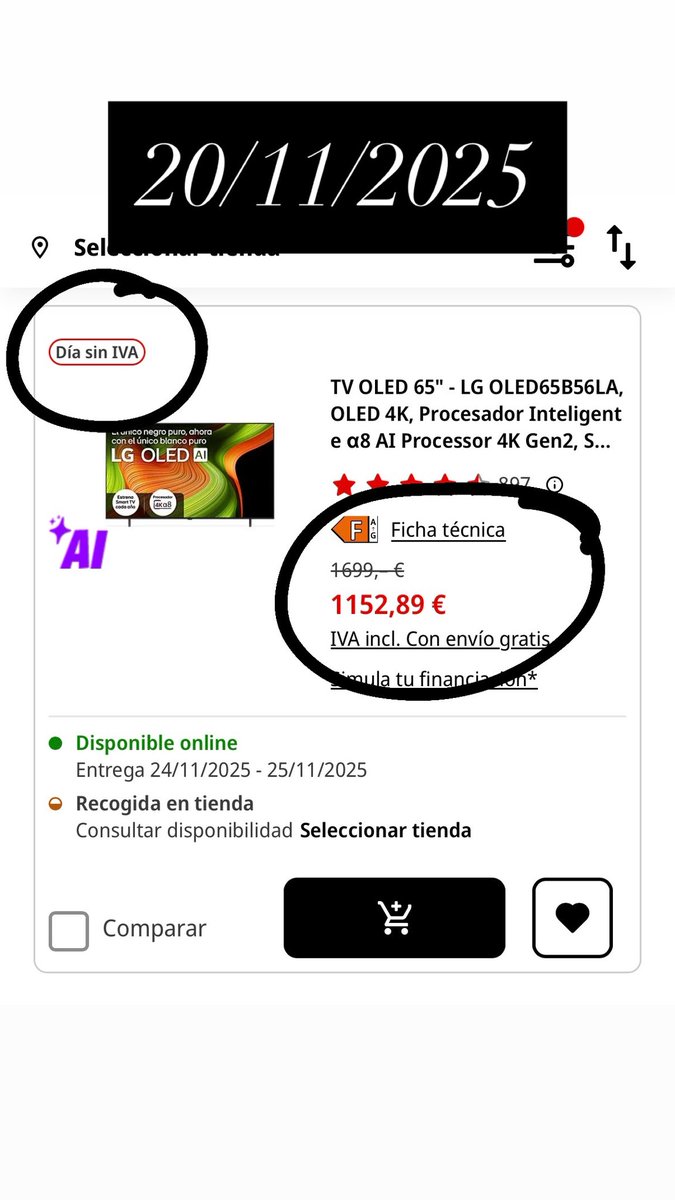 MQueraltM's tweet photo. Les ofertes de @MediaMarkt_es VALEN MOLT LA PENA…per art de màgia la TV passa de valdre 1699€ a 1395€… sort de l’oferta que tenien feta i del dia SENSE IVA… estar molt bé pujar el preu i ratllar-lo per fer veure que feu un “OFERTON” https://t.co/2ZzYW8MZ7l