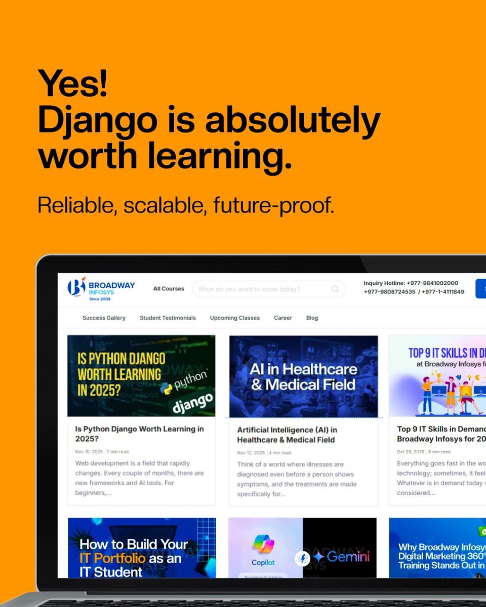 broadwayinfosys's tweet image. Is Python Django still worth learning in 2025?
We break it down for you, from industry demand to scalability, AI integration, security, and why Django is still one of the best choices for learners and career changers.

Full blog here: buff.ly/97MdoLR

#BroadwayInfosys