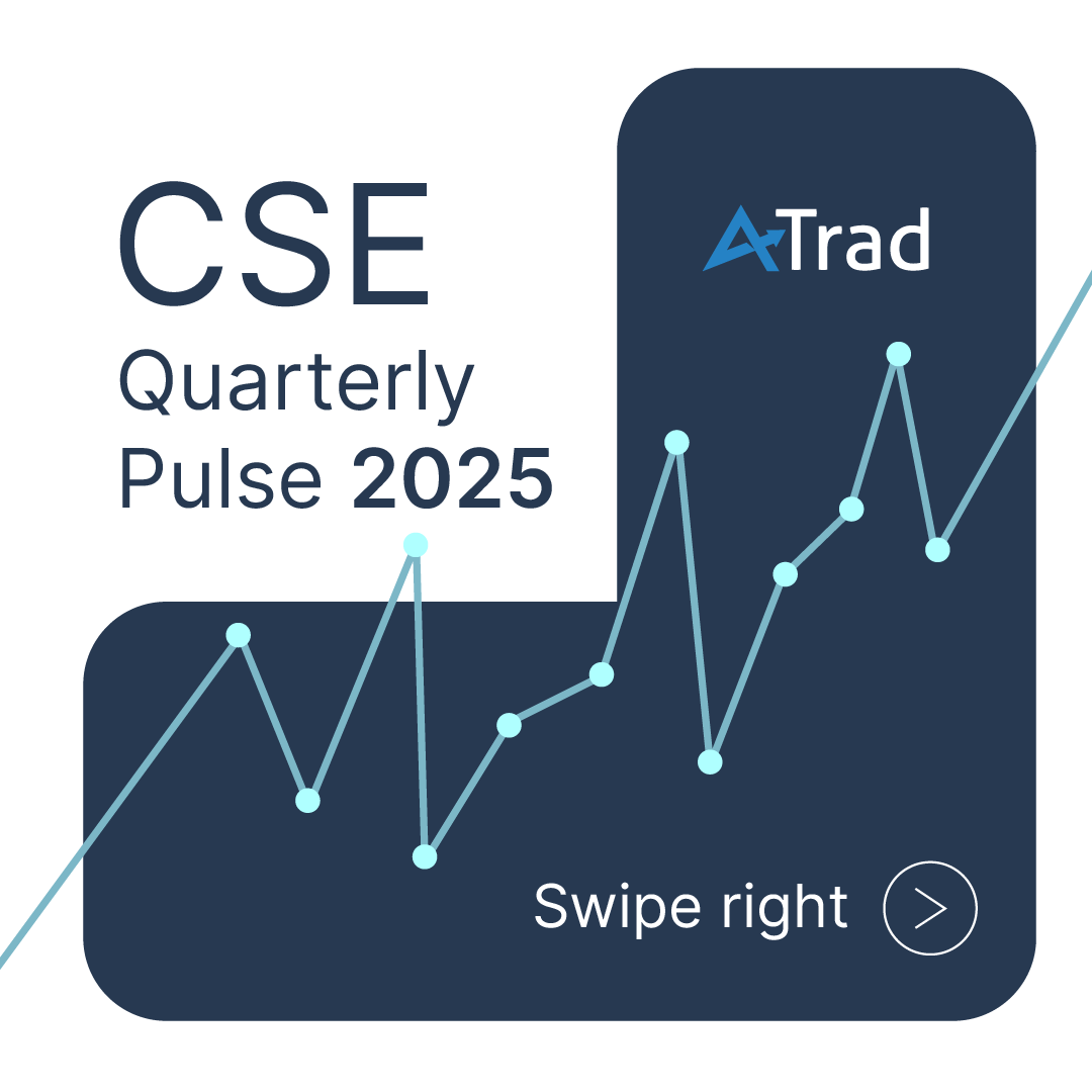 ATradOnline's tweet image. The Colombo Stock Exchange is on the move!
Swipe through our CSE Quarterly Pulse to see how market performance and sector leaders have shifted each quarter.
#ATrad #CSE #SriLankaStocks #MarketUpdate #TradingHighlights #Investing2025