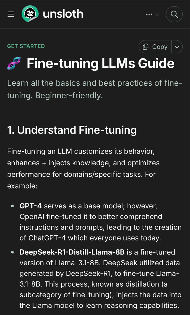 TheGlobalMinima's tweet image. Unsloth has a great guide on fine tuning LLMs. 

&amp;gt; selecting the right model
&amp;gt; preparing your own data
&amp;gt; understanding quantisation, lora
&amp;gt; training params &amp;amp; hyperparams
&amp;gt; evaluation 

An SLM fine tuned for a specific task often shows better results than using a generic LLM. Fine…