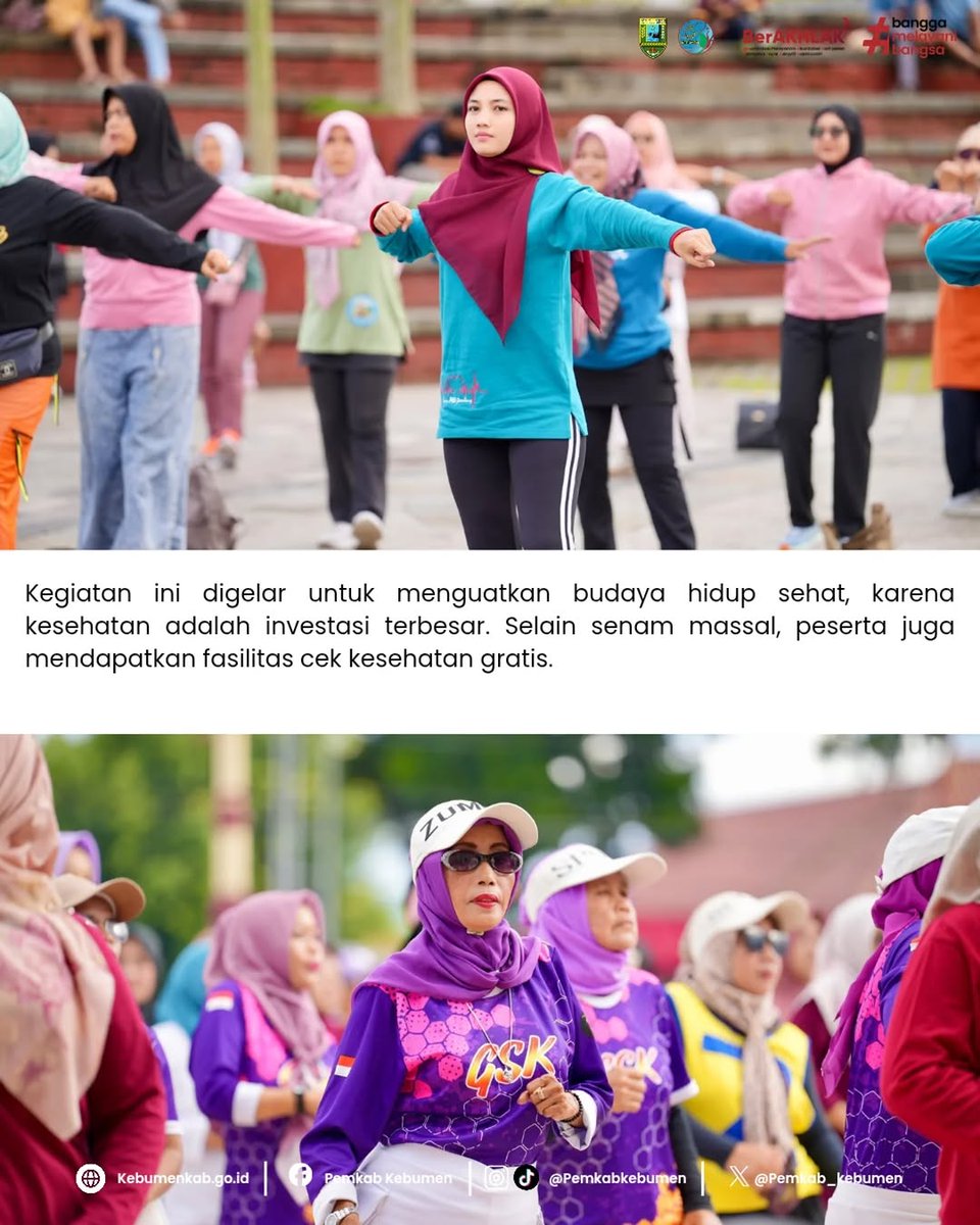 pemkab_kebumen's tweet photo. Pemkab Kebumen menggelar Senam Sehat Bareng Biyunge di Alun-Alun Kebumen, diikuti Bupati Lilis Nuryani, Ketua TP PKK Nurjanah, Forkopimda, jajaran OPD, perwakilan RS dan puskesmas se-Kabupaten, serta masyarakat.  #pemkabkebumen #kebumenberdaya #hkn #hkn2025 #bupatikebumen https://t.co/jhOGklVeRC
