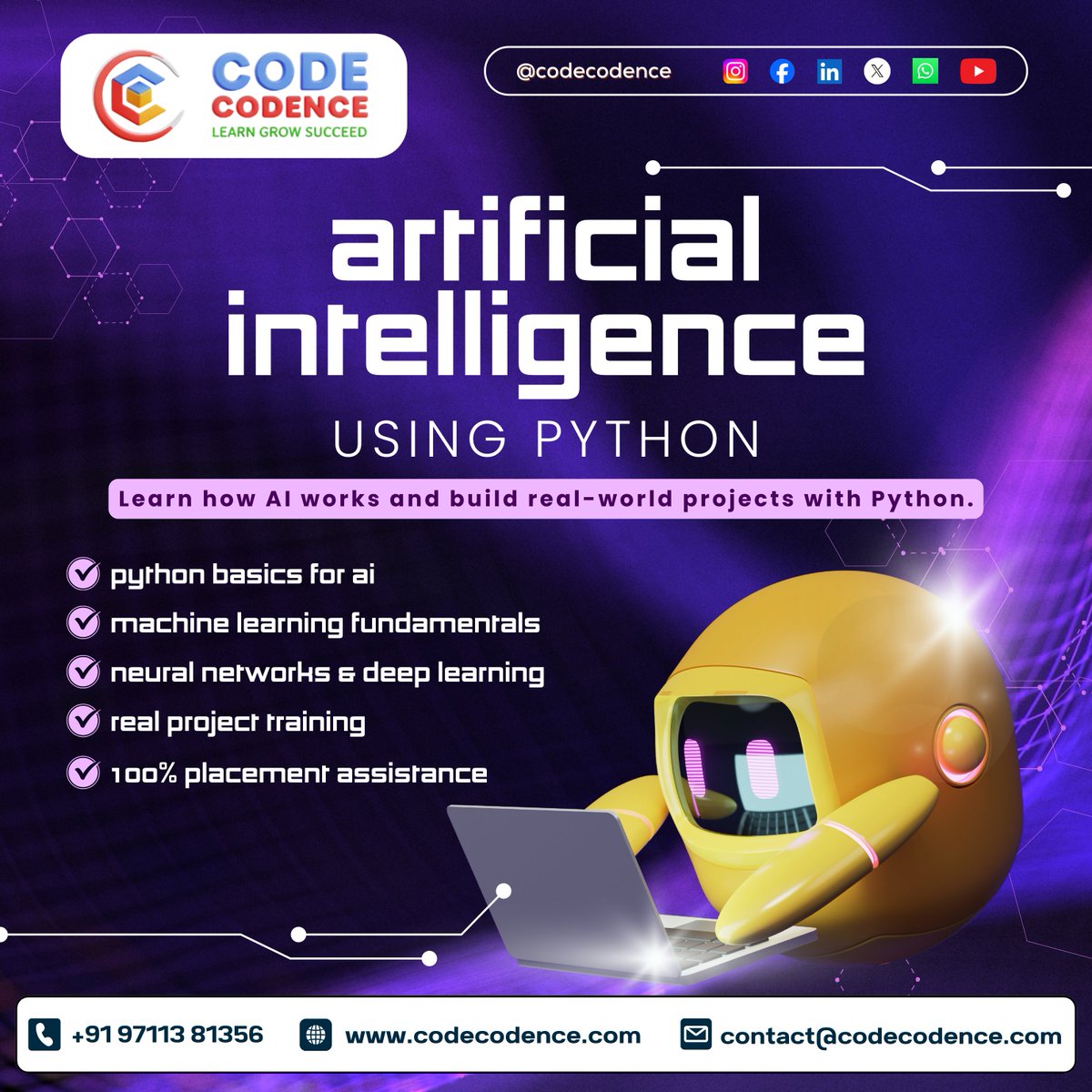 CodeCodence's tweet image. 🚀 AI needs creators—not spectators.

Master AI with Python through real ML projects &amp;amp; expert-led training.

Built for ambitious learners in India &amp;amp; the USA. 🌍🤖

🌐Enroll now: codecodence.com

#AI #MachineLearning #Python #FutureSkills #TechCareers #CodeCodence