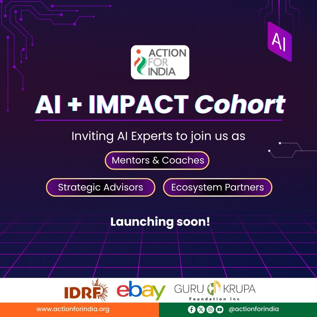 ActionForIndia's tweet image. Calling all AI professionals who want to use technology for meaningful social transformation.
Action For India is curating a pioneering AI + Impact Cohort — supporting startups working at the intersection of AI and social good.

🔗 Apply Now: forms.gle/AD5rJWmkVYW3Vt…

#AIforImpact