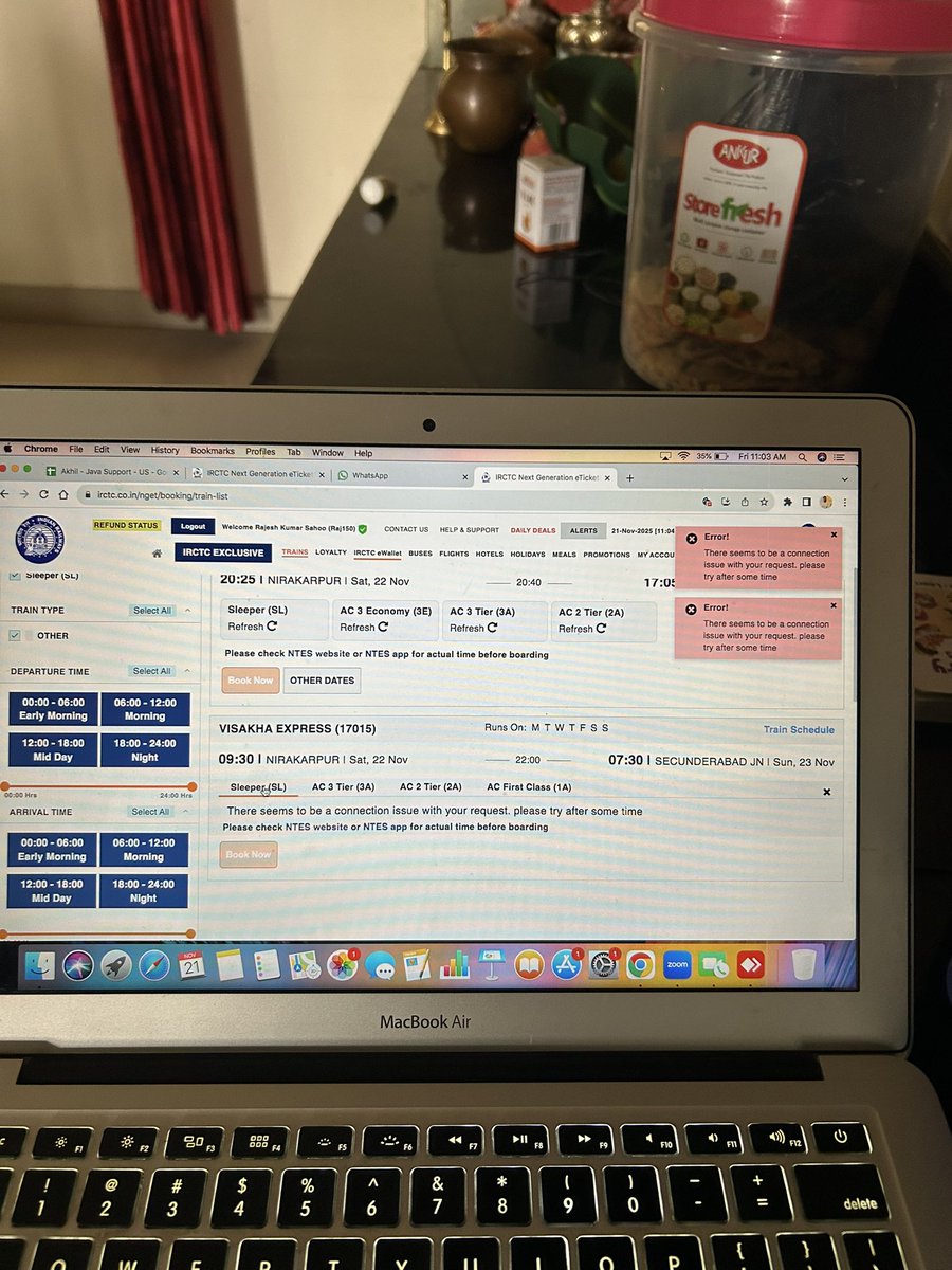 Rajesh_Kumar150's tweet photo. What the hell is this? Such a worst website of irctc, after giving tickets to agents, I think it will show properly. Normal people are not able to book tatkal ticket. There is no connection issue till here, but when the tatkal window came there is a connection problem. https://t.co/ZkMkoGUodC