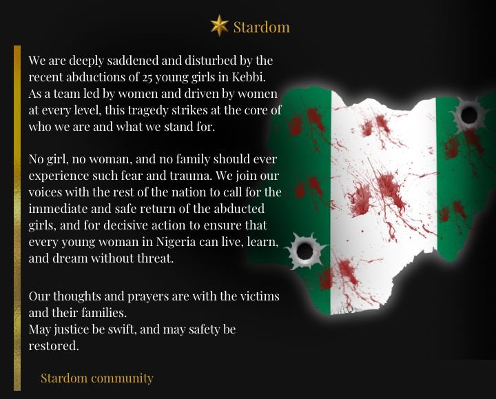 web3stardom's tweet image. In moments like this, our voices must unite. 

We stand with Kebbi, with the families, and with every girl who deserves to live without fear. 

Pain like this should never become normal. 

25 young girls taken in Kebbi and a nation grieves, prays, and demands action. 

May safety…