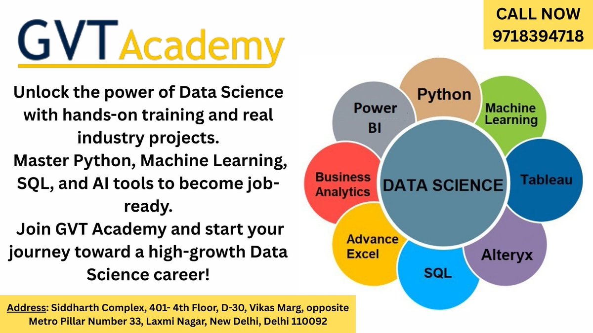 GVTAcademy's tweet image. linkedin.com/posts/gvt-acad…

#DataScience #DataScienceCourse #BestDataScienceCourse #DataScienceTraining #GVTAcademyLaxmiNagar #BestDataScienceCourseInLaxmiNagar #BestDataScienceCourseInNewDelhi #MachineLearning #PythonForDataScience #ArtificialIntelligence #DataAnalytics
