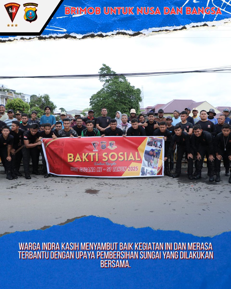 brimobsumutnews's tweet photo. Menjelang peringatan Hari Ulang Tahun Gegana, Detasemen Gegana Satuan Brimob Polda Sumut melaksanakan kegiatan Bakti Sosial Pembersihan Sungai pada Jumat (21/11/2025). 
#baktisosial #hutgegana #gegana #korpsbrimobpolri #poldasumut #brimobsumut #polriuntukmasyarakat https://t.co/KuIyLQAyA8