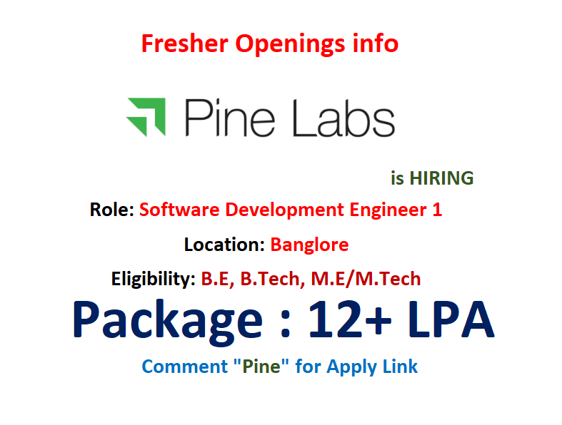 softwareduniyas's tweet image. Pine Labs is hiring #Freshers for #Software Development Engineer 1

Location: #Banglore

Eligibility:
- B.E/B.Tech Graduate or 0 – 2 years of Exp with programming.
- Skills: Python, Flask (Web Framework), FastAPI, Go (Programming)

Link: pinelabsgroup.turbohire.co/job/publicjobs… 

#PineLabs