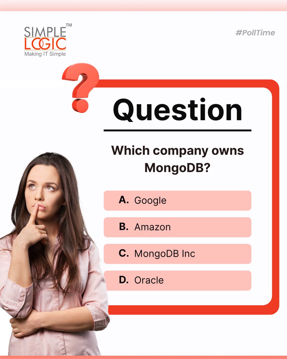 SimpleLogic_IT's tweet image. #PollTime
Which company owns MongoDB?

A) Google 🌐
B) Amazon 🛒
C) MongoDB Inc 🍃
D) Oracle 🏛️

Comment your answer below👇

#itmanagedservices #mongodb #google #amazon #mongodbinc #oracle #makeitsimple #simplelogicit #simplelogic #makingitsimple #itservices #itconsulting
