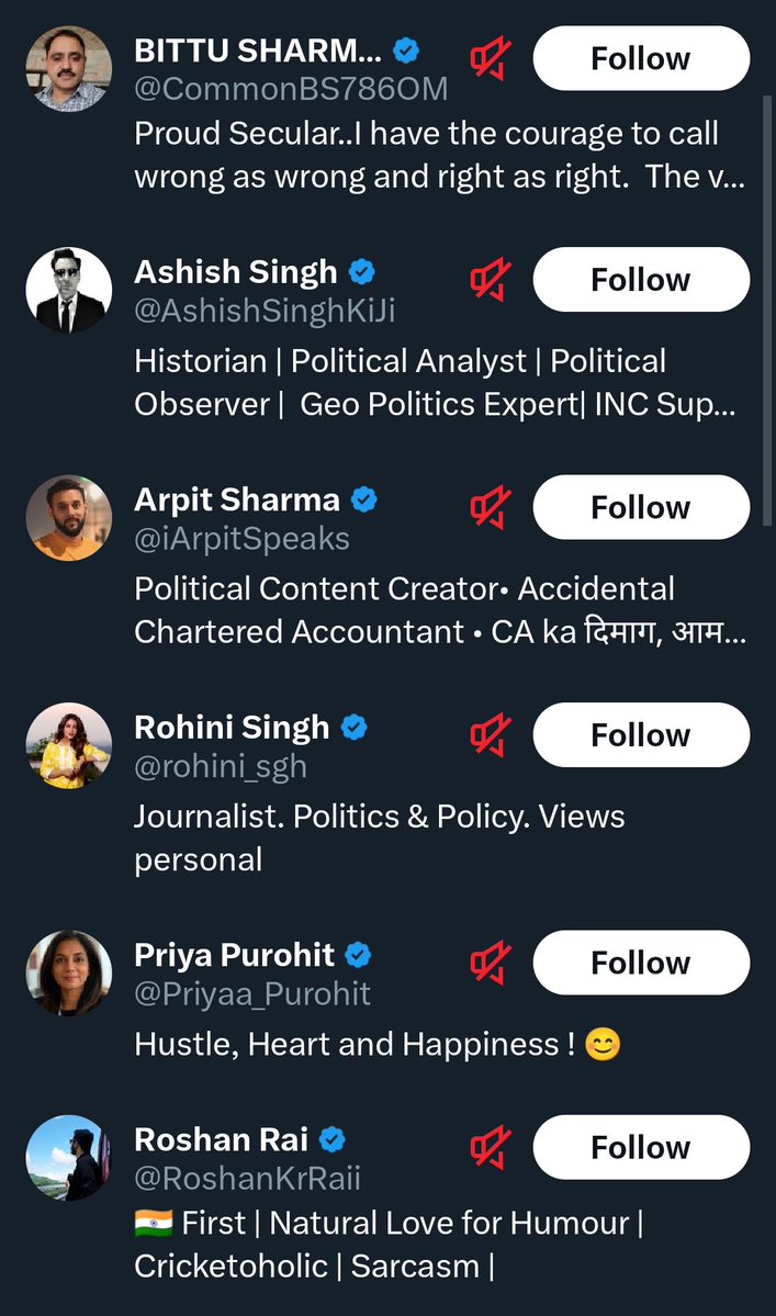 m4heshj's tweet image. These are accounts I&apos;ve muted, it&apos;s all congressi chamchas. After muting them, my timeline is much better now. 😌 
Someone with blue tick should check their countries of origin, atleast some of them should be porkis/kanglus.
#CongressToolkit #CongressMuktBharat