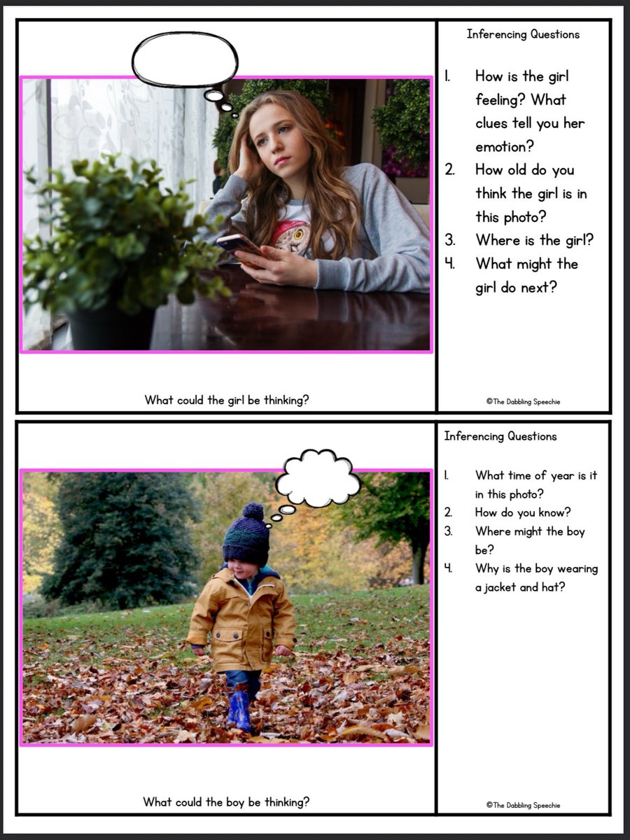 DPCDSB_SLP's tweet image. Ever wonder how to teach social inferencing? 🤔📸 This resource uses real photos and sentence frames to help children with social pragmatic challenges tackle higher-order questions, perspective taking, and reasoning skills 💬🧠 A must-have for your toolkit 🧰 #SLPTips