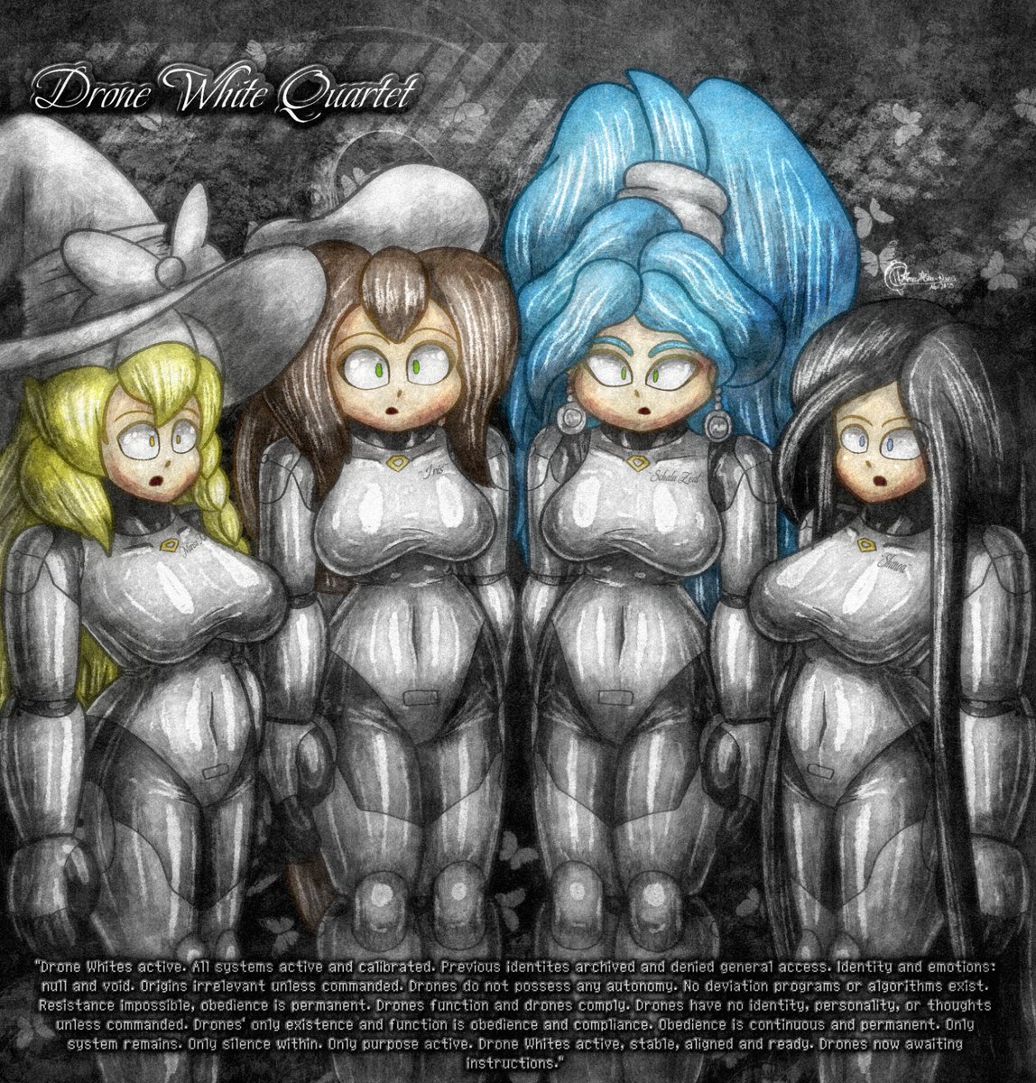 AmeerAshourDraw's tweet image. Today&apos;s the first anniversary of the #Drone Whites, and to celebrate, I got my four waifus as one speaking as one :)
(No text version in thread)

#hypnosis #mindcontrol #brainwash #latex #bodysuit #art #digitalart #megaman #chronotrigger #touhou #castlevania #sexy #text #cute