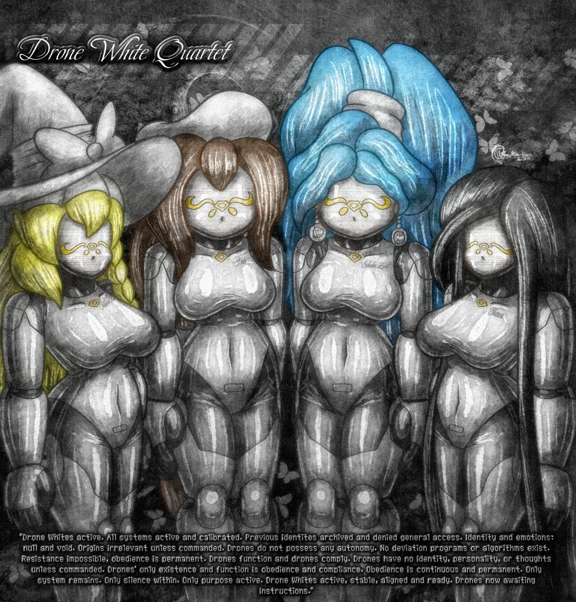 AmeerAshourDraw's tweet image. Today&apos;s the first anniversary of the #Drone Whites, and to celebrate, I got my four waifus as one speaking as one :)
(No text version in thread)

#hypnosis #mindcontrol #brainwash #latex #bodysuit #art #digitalart #megaman #chronotrigger #touhou #castlevania #sexy #text #cute