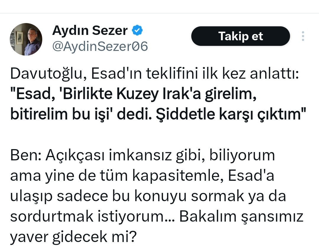 Kendi çapında olanlara açık hesabından istediğini yaz,yaz ama Ülkemin değeri olan sn.Davutoğlunu kendi seviyene çekme. <a href="/AydinSezer06/">Aydın Sezer</a>