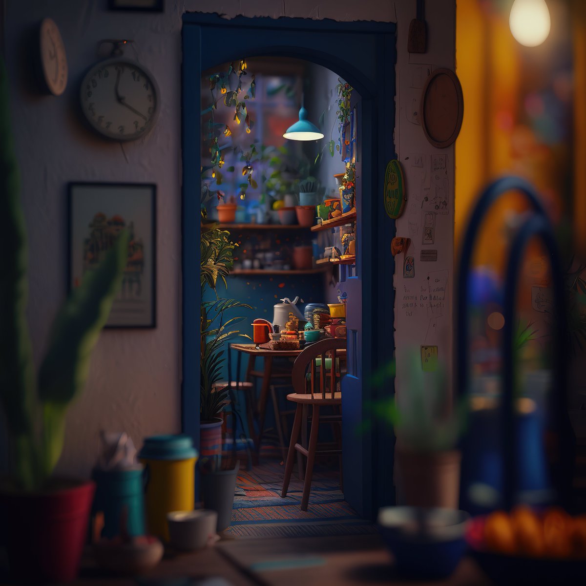 NoBanksNearby's tweet image. 6:37 PM - Deep blues frame a cozy interior, with warm yellow light spilling in. This moment feels like settling in, a quiet transition as the day winds down. It&apos;s a reminder to savor these peaceful, in-between moments.

#AlgorithmicArt #Ethereum #PresentMoment #TimeManagement…