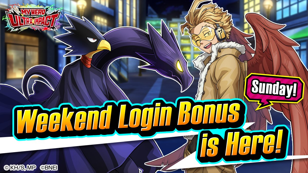 MyHeroUI's tweet image. ／
&quot;Weekend Login Bonus!&quot; 3rd day!
＼

Play #MyHeroUltraImpact on weekends!
Everyone who logs in to #MHUI on Friday, Saturday＆Sunday will receive up to Stamina x150 &amp;amp; Hero Gem x80!

Check out the Message from the character in Gift Box!
#MyHeroAcademia