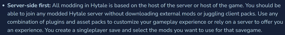 HytaleNewsYT's tweet photo. All modding in Hytale is server sided!  You will automatically download mods when connecting to custom servers, without needing external clients! https://t.co/noHRrTTbe9