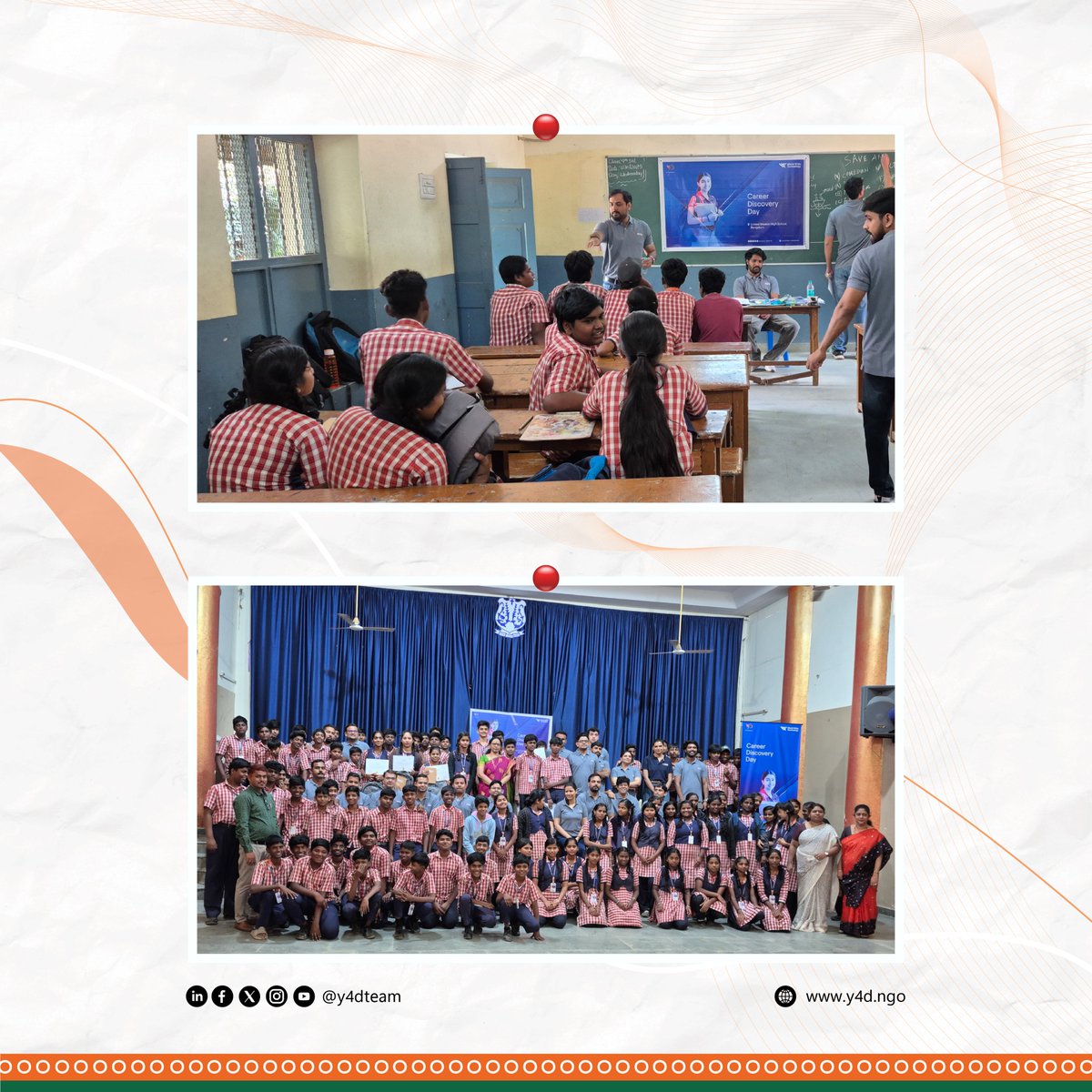 Y4D, in collaboration with <a href="/wwt_inc/">World Wide Technology</a>, hosted an inspiring career exploration session for 9th &amp; 10th graders.
WWT volunteers mentored 80+ students, helping them discover their strengths and dream big.
School stationery kits &amp; bags were also distributed.