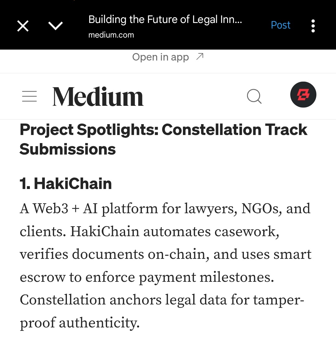 When builders build, the ecosystem notices .

Grateful to see Hakichain featured in the Constellation Hypergraph Legal Hackathon recap. 
Legal processes deserve transparency  and blockchain is how we get there.
<a href="/Conste11ation/">Constellation Network</a>
 #legaltech #Hakichain
 Full Highlights below 👇