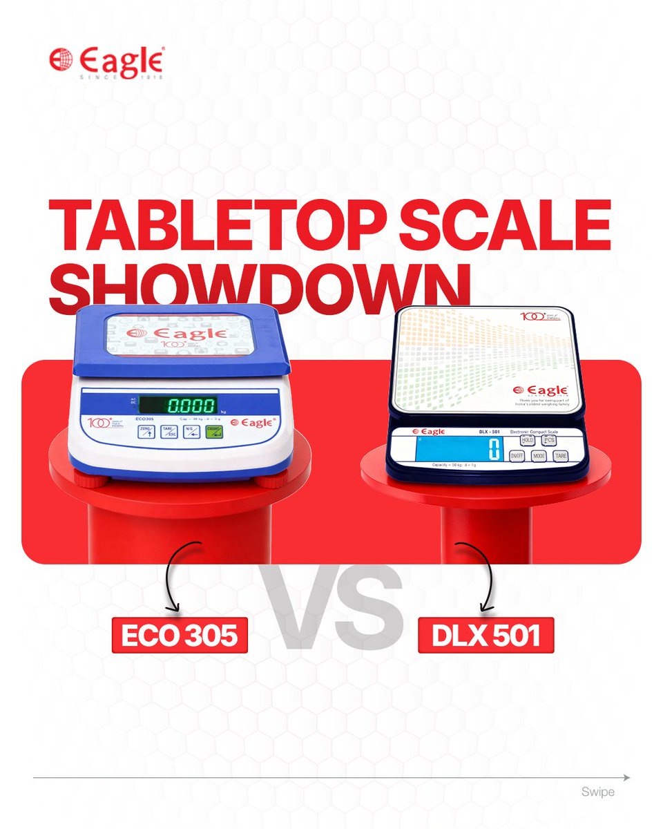 eagle_scales's tweet image. Two tabletop champs. One perfect pick for your needs!
DLX 501 for precision &amp;amp; portability | ECO 305 for power &amp;amp; capacity.
Which scale suits your workspace? Tell us below 👇

#EagleScales #TabletopScale #WeighingSolutions #RetailTools #SmartWeighing #ChooseYourScale