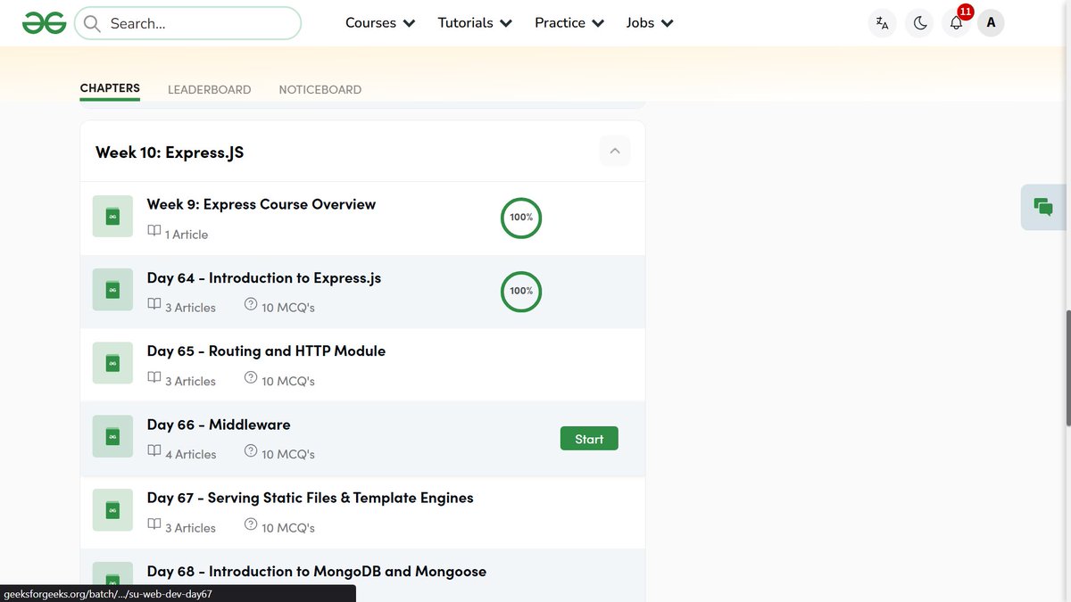 AdityaGour841's tweet image. Day 64
Lets goo🔥
Today we started introduction in Express.js which is flexible Node.js web application framework . 

Course link-:{ geeksforgeeks.org/batch/skill-up…}                               

#skillupwithgfg #nationskillup #GeeksforGeeks