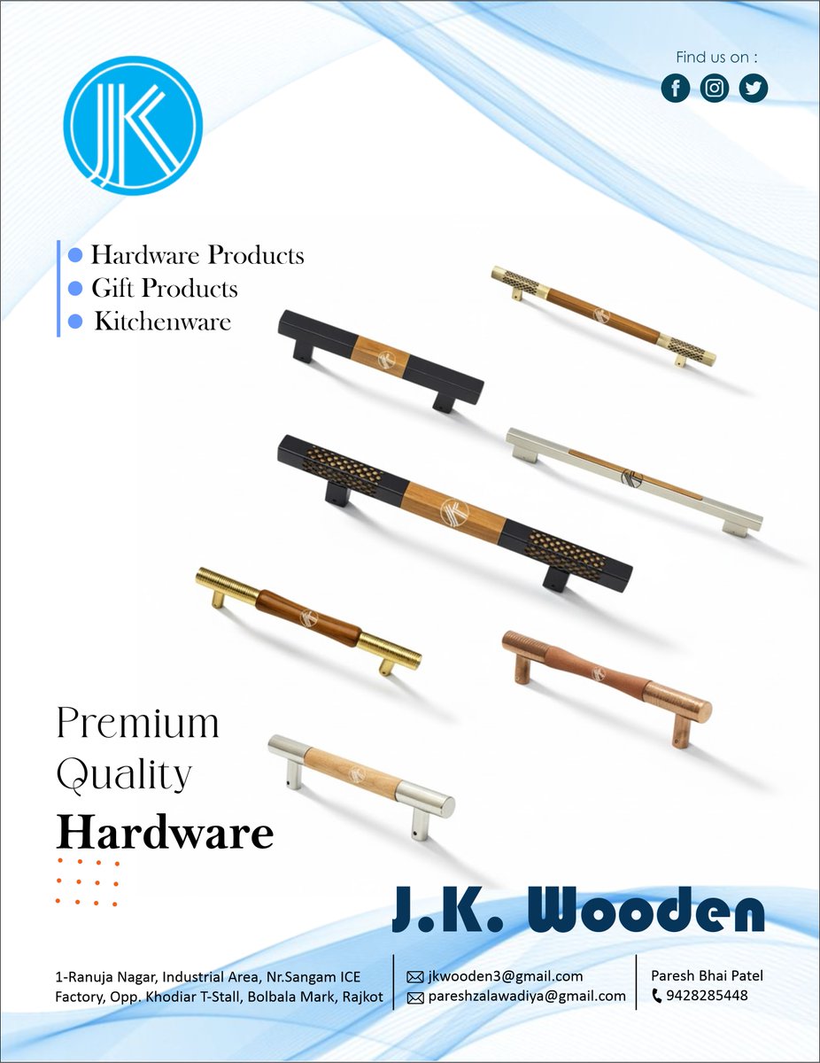 clue_hardware's tweet image. Explore Our Wide Range Online: l.sanitaryclue.in/zRXRGH

📷 PARTNER WITH J.K. WOODEN - BECOME OUR DEALER/DISTRIBUTOR! 📷

Contact Person
Name: Paresh Bhai Patel
Phone: +91 94282 85448
Email 1: jkwooden3@gmail.com
Email 2: pareshzalawadiya@gmail.com
#DealerWanted #DistributorSearch
