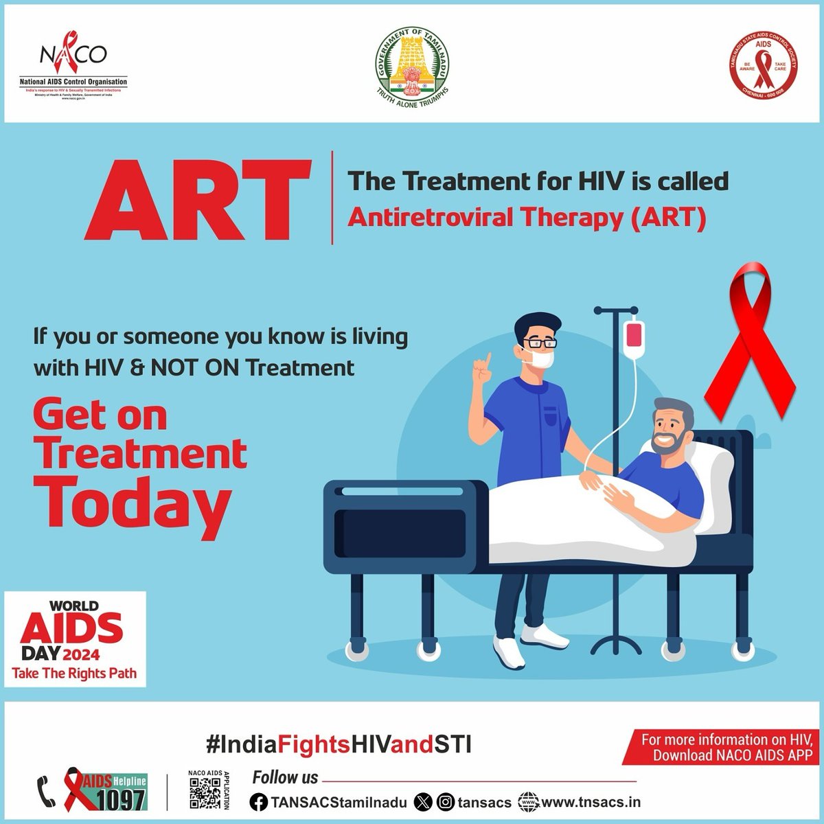 tansacs's tweet image. 💪 Starting Antiretroviral Therapy (ART) 💊 drastically improves health &amp;amp; quality of life 🧘 while reducing transmission risks 🚫. Get treated today 🩺!
#IndiaFightsHIVandSTI #HIVTreatment #AntiretroviralTherapy #ART #CureSTI #NACO #BeTheChange #TANSACS #TamilNadu