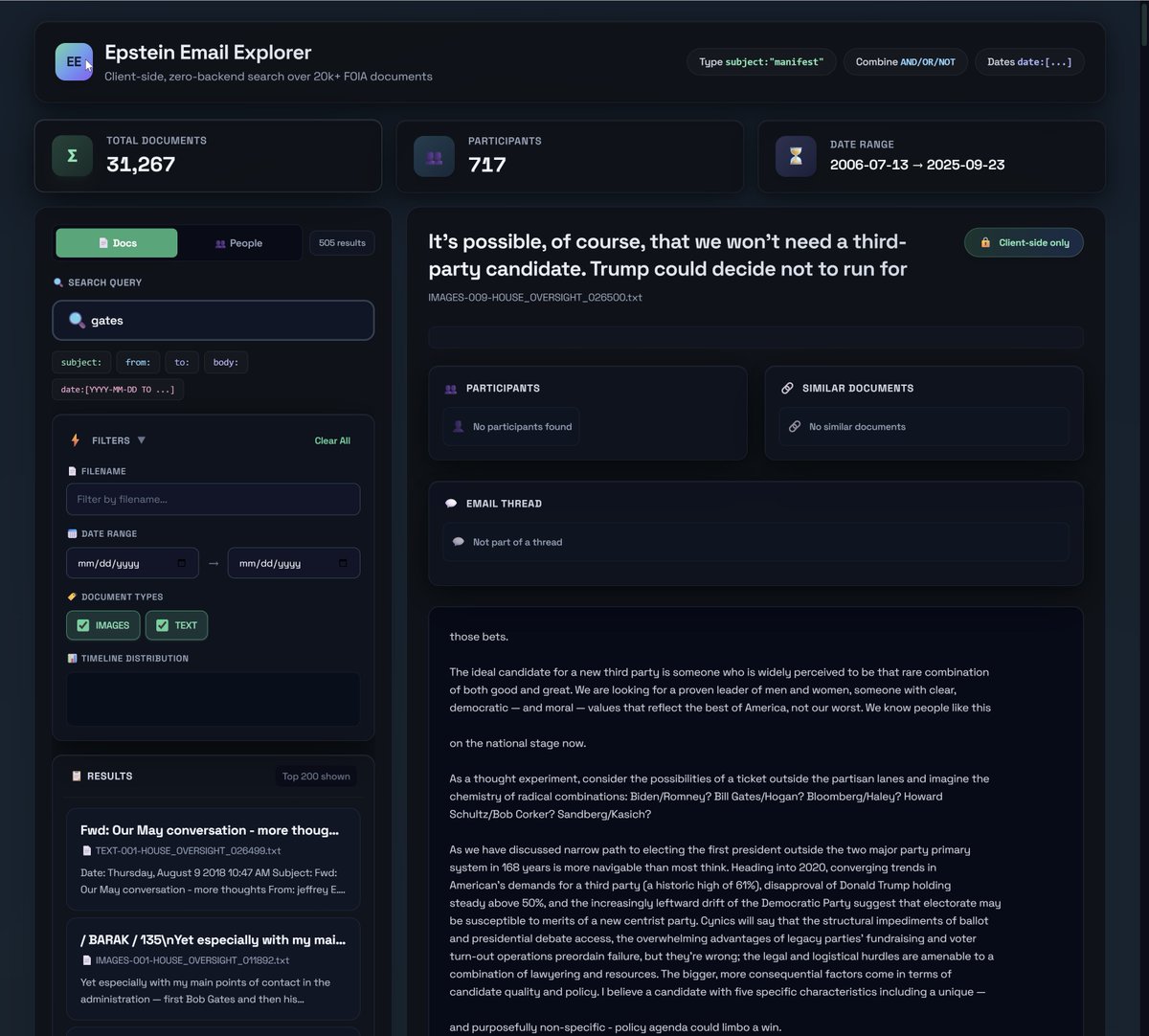 엡스타인 이메일을 경험할 수 있는 최고의 방법인 EES 시스템을 소개합니다.

 https://t.co/BCZnKHz0J6

 최신의 우수한 기술을 활용하여 수만 개의 복잡한 메시지를 클라이언트 측에서 손쉽게 처리할
