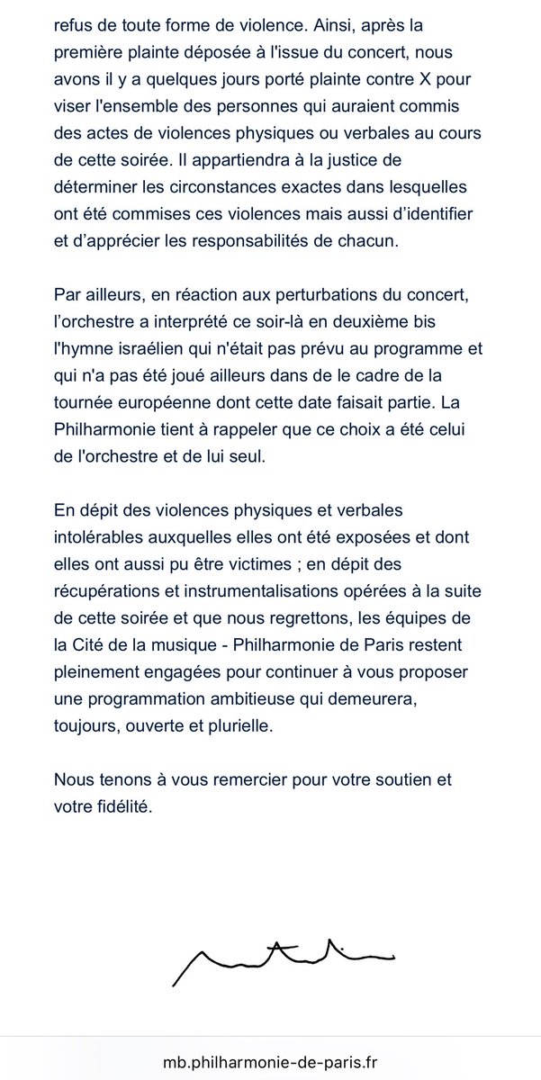 Cette lettre est un sketch, et un pas drôle. On se demande s’ils vont aussi porter plainte contre les spectateurs qui ont fait le boulot de leur service sécu, vu leur incapacité totale à gérer trois excités. Et maintenant, ils seraient « traumatisés »… par un hymne national ? On