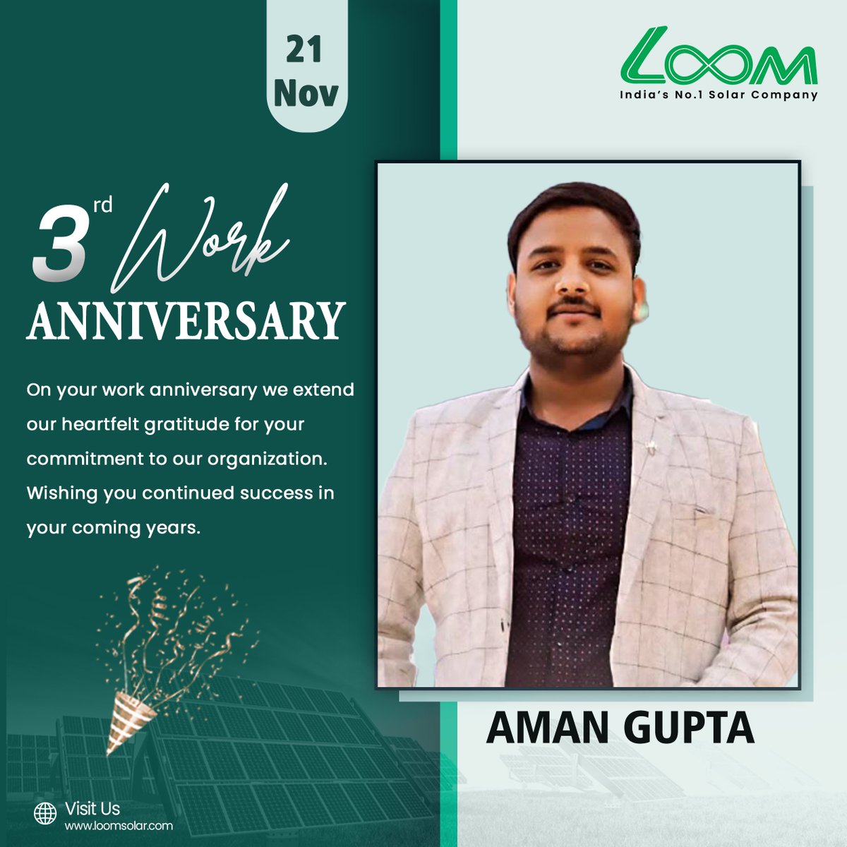 LoomSolar's tweet image. Celebrating 3 years of you Dedication and Hardwork

We are happy to have you on our team as you completed 3 years today. We celebrate your dedication, excellence and growth towards your work, this day shows how much you are putting efforts. 

#LoomSolar #WorkAnniversary