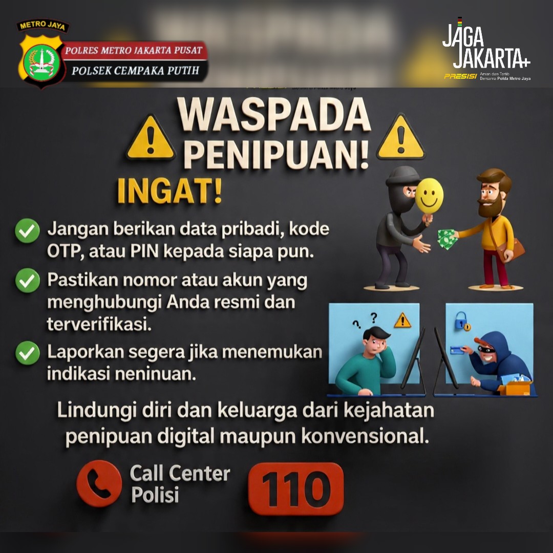 HumasSekCP's tweet image. &quot;Waspada penipuan! Jangan berikan data pribadi, OTP, atau PIN kepada siapa pun. Pastikan akun/nomor yang menghubungi resmi dan terverifikasi. Segera laporkan bila menemukan indikasi penipuan. Lindungi diri dan keluarga.&quot;

#WaspadaPenipuan #KeamananDigital #StopScamming