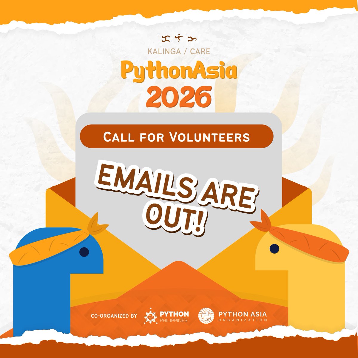 pyconph's tweet image. Hey Pythonistas! Volunteer Emails are officially out! 💌🐍

Pinagbuklod ng Komunidad, Pinagyayabong sa Kalinga — Halina sa PythonAsia 2026!

#PythonAsia2026 #PythonPH #Pythonista #PHTechCommunity 🐍💻🌏