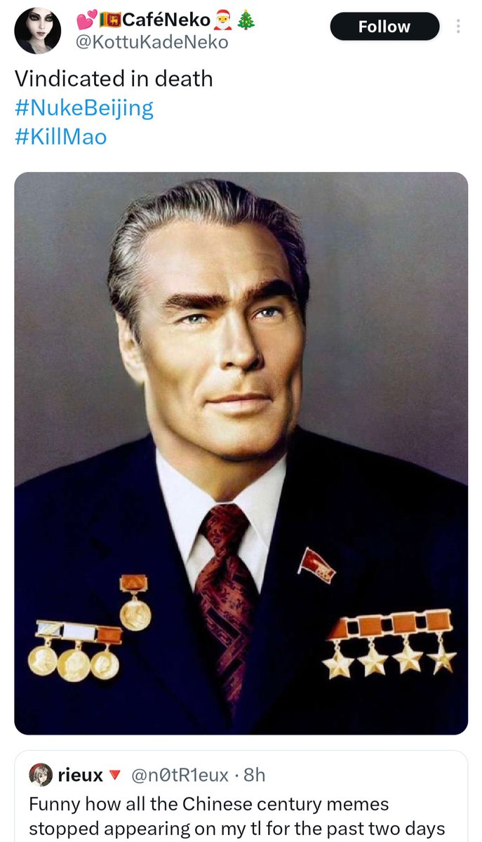 Fascinated by real time meme development using Brezhnev to be the face of USSR's anti-China leader (and also how inaccurate it is but that's another story ik you guys don't read)