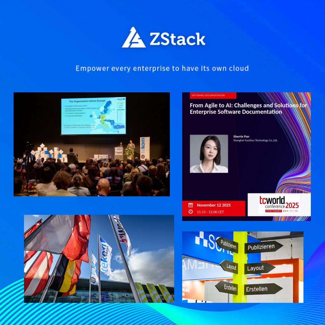 ZStackCloud's tweet image. We&apos;re thrilled to share highlights from the tcworld conference 2025 in Stuttgart! 🇩🇪 ZStack was proud to join global experts in shaping the future of technical communication. #tcworld2025 #TechnicalCommunication #TechComm #Documentation #AI #AI Infra #DevOps #Agile #Translation