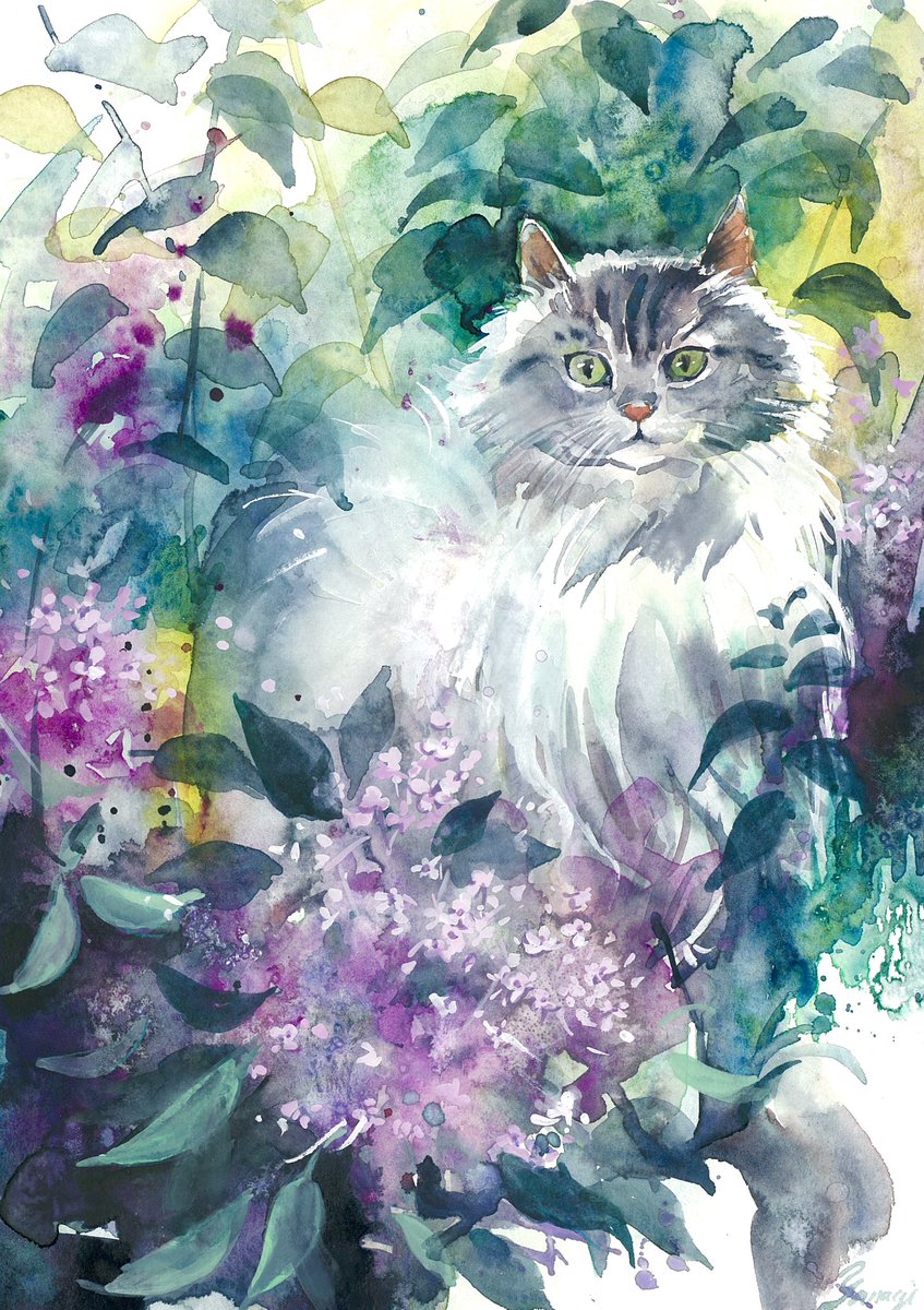 猫ツルうさぎモモンガ森の朝 #透明水彩 #水彩画 #art #watercolor