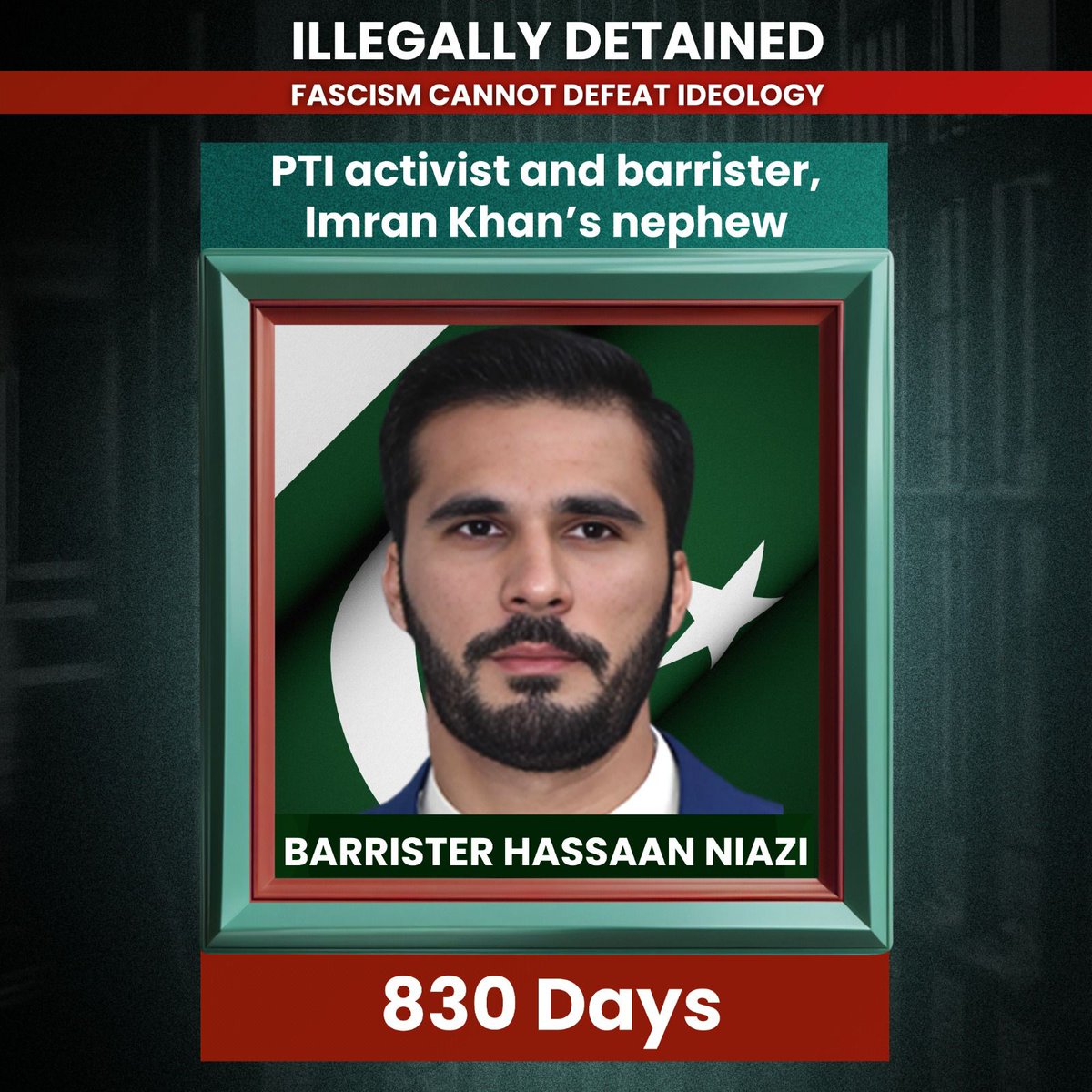 دن گزر گئے ہیں حسان نیازی کو پابندیِ سلاسل رکھے ہوئے۔
ان کا "قصور" صرف یہ ہے کہ وہ عمران خان کے ساتھ کھڑے ہونے والے
حقیقی آزادی کے مجاہد ہیں۔
ان پر جھوٹے مقدمات، تشدد اور قید کا مقصد صرف ایک ہے
حق کی آواز کو دبانا، اور سچ کو پنجرے میں بند کرنا۔
#ذہنی_مریض_نامنظور