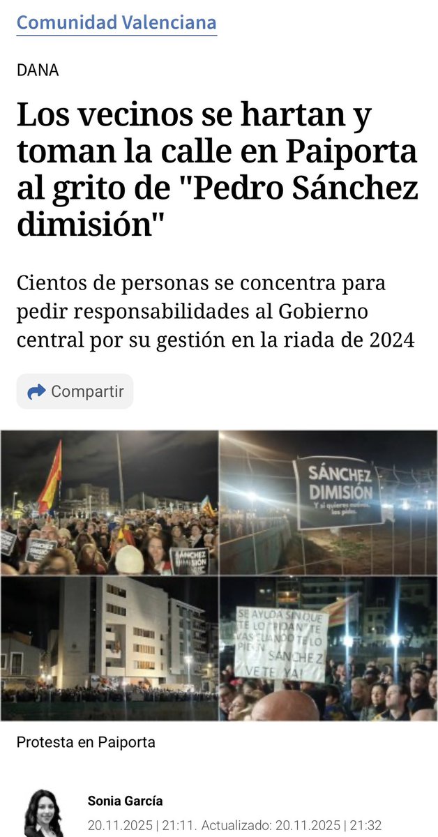 Los vecinos se hartan y toman la calle en Paiporta al grito de "Pedro Sánchez dimisión"

Cientos de personas se concentra para pedir responsabilidades al Gobierno central por su gestión en la riada de 2024