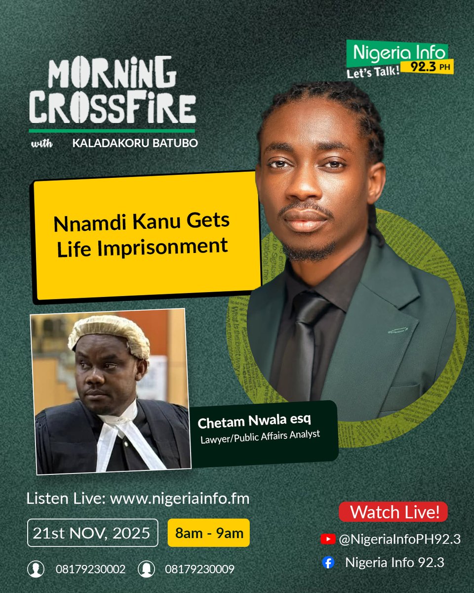 NigeriaInfoPH's tweet image. 🙋🏽‍♀️ Are you for or against a political solution to this issue? 

📻Listen: nigeriainfo.fm/port-harcourt/…

📲 0817 923 0002
📩 0809 030 6416
.
#NigeriaInfoMCF | #letstalk