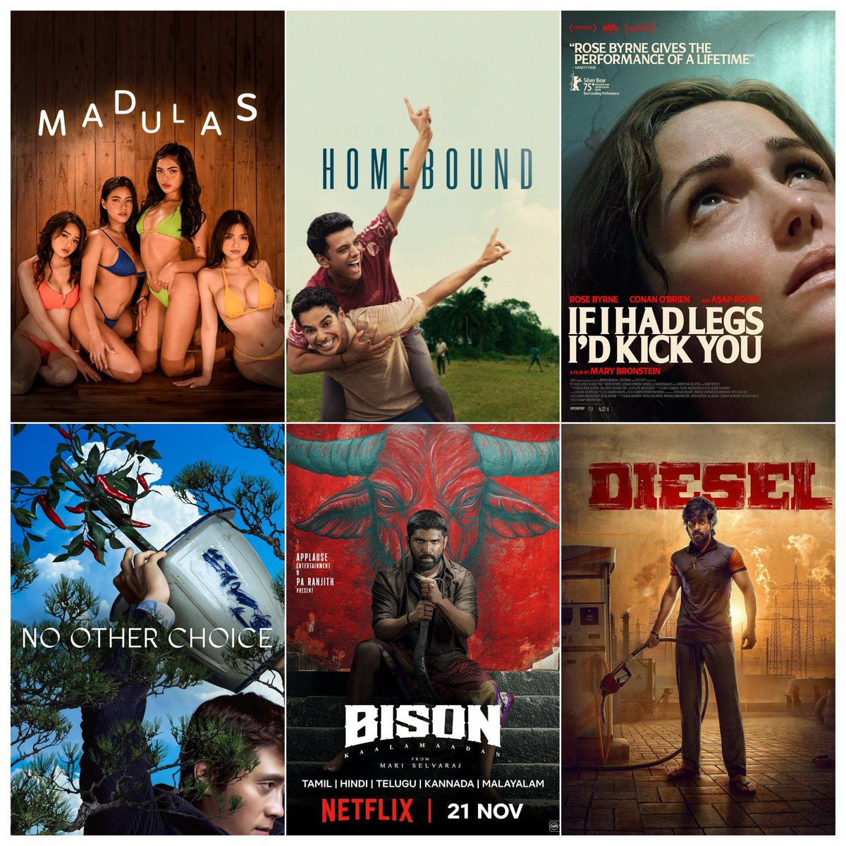 rajmohan2blue's tweet image. My weekend watchlist 🤘

#Bison #Diesel #Homebound #Madulas #IfIHadLegsIdKickYou #NoOtherChoice